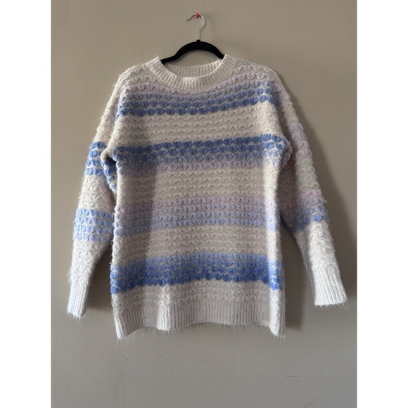BiBi Sweater Womens X-Large Pullover Heart Cream Blue Purple Extra Soft - Picture 1 of 9